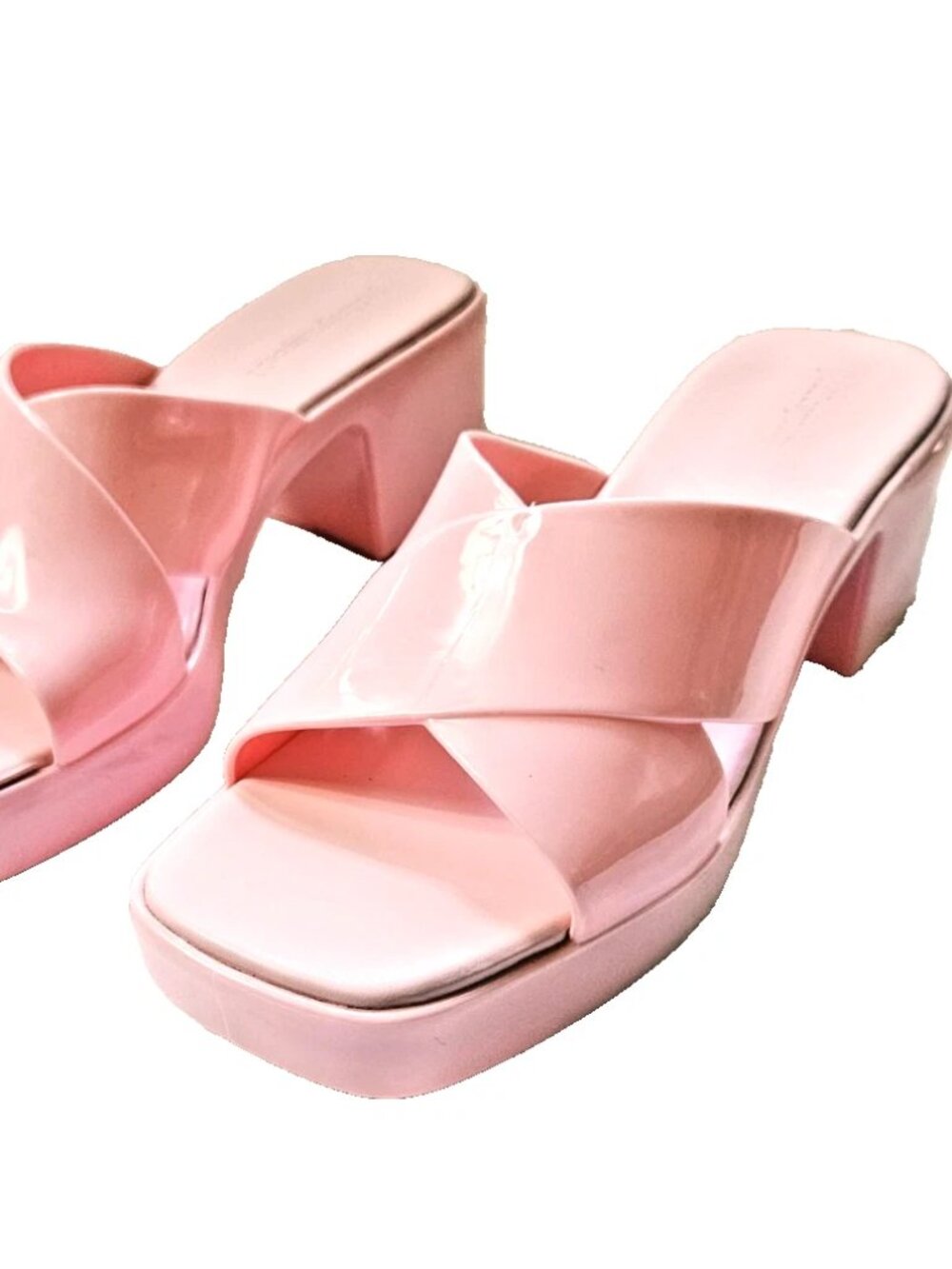 Jeffrey Campbell Pink Bubblegum Jelly Platform Block Heel Sandals Size 8 EU 39
